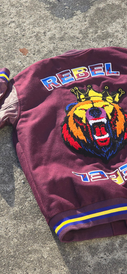 Rebel Embroidered Varsity Jacket (Burgundy)