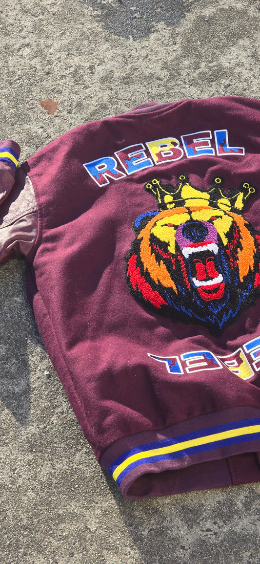 Rebel Embroidered Varsity Jacket (Burgundy)