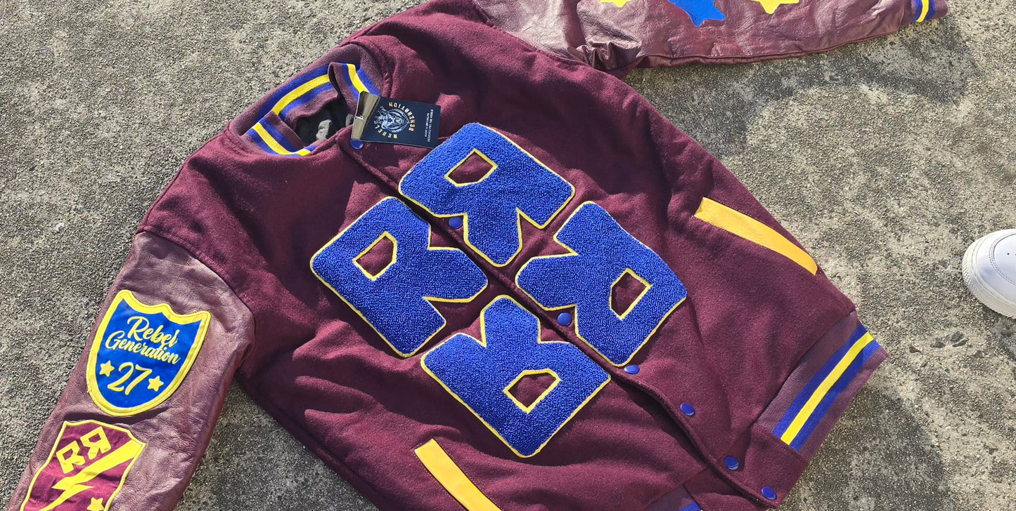 Rebel Embroidered Varsity Jacket (Burgundy)